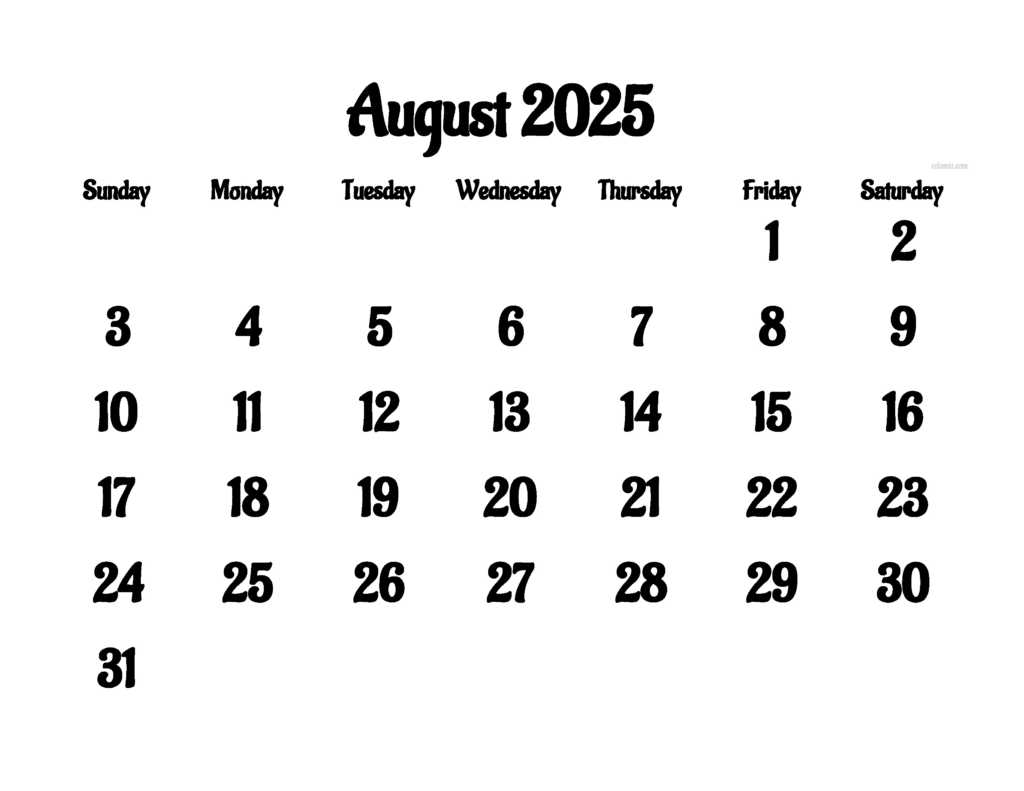 August 2025 Calendar   Free Printable Pdf, Xls And Png | Www Regarding Calendar Of 2025 August