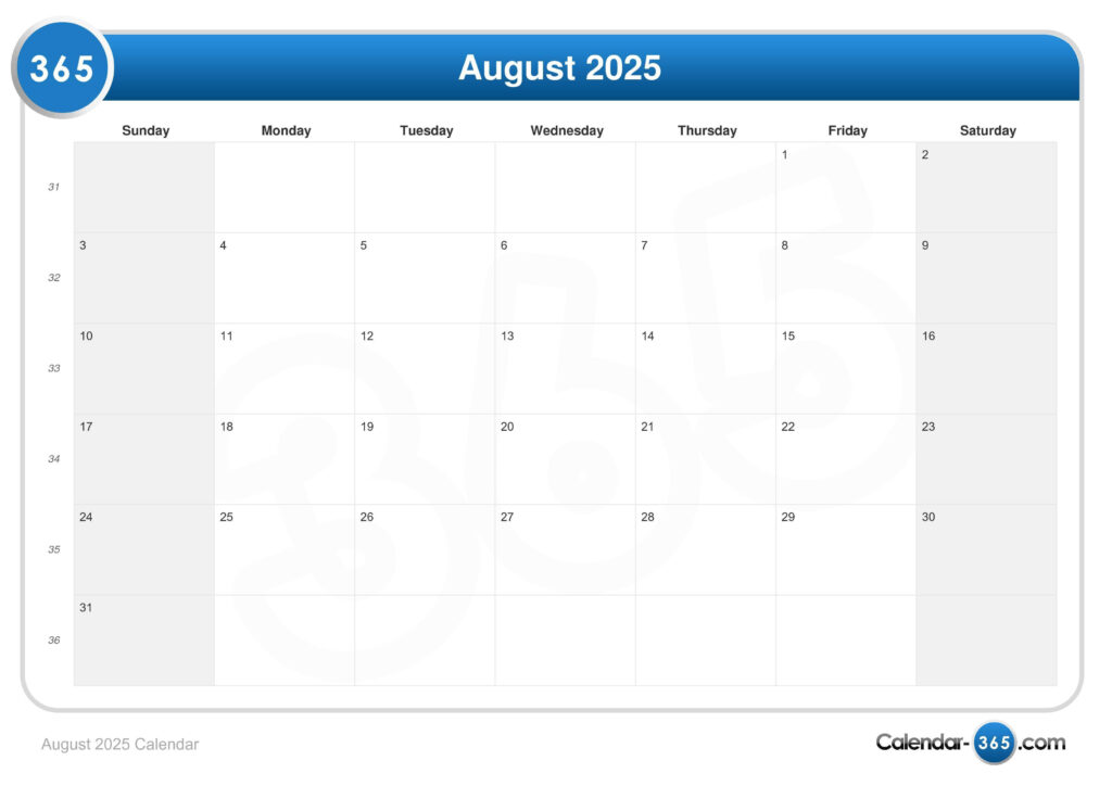 August 2025 Calendar In August 6Th 2025 Calendar