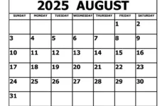 August 2025 Calendar in August – December 2025 Calendar