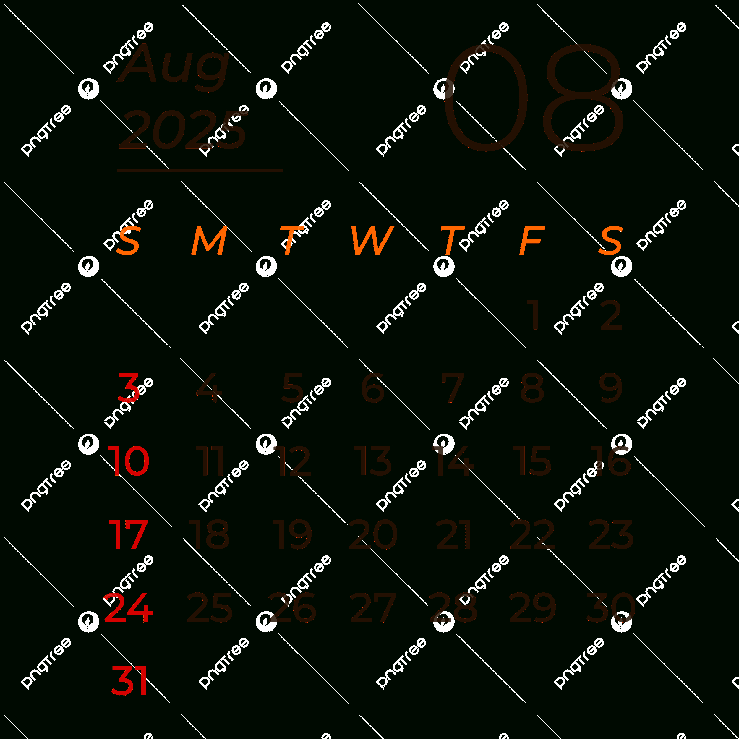 August 2025 Calendar Png Transparent Images Free Download | Vector inside August 2025 Calendar Png