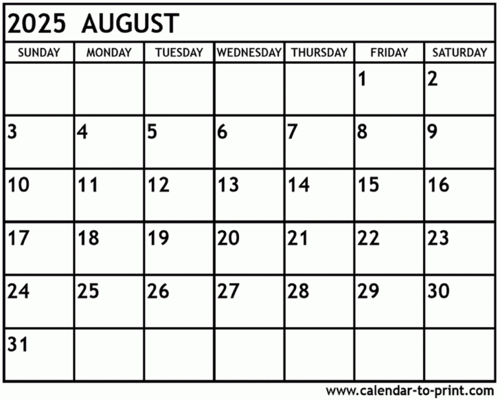 August Calendar 2025 Printable Word