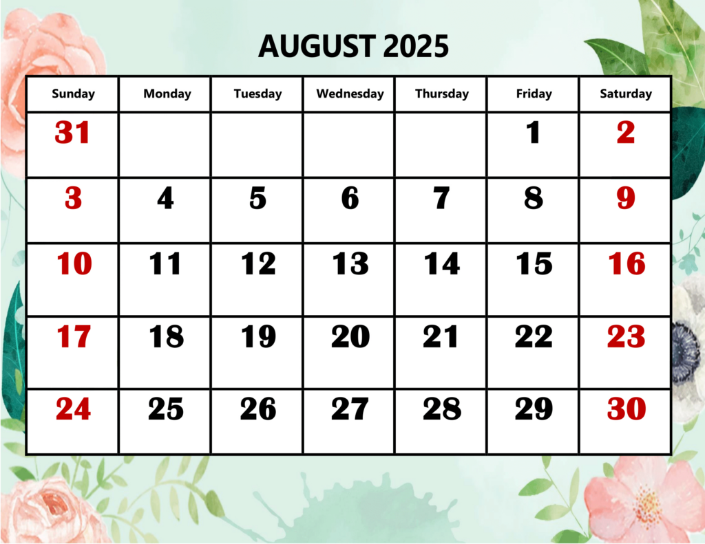 August 2025 Calendar Printable Pdf Template With Holidays In August Calendar 2025 With Holidays Printable August 2025 Calendar Printable Pdf Template With Holidays In August Calendar 2025 With Holidays Printable