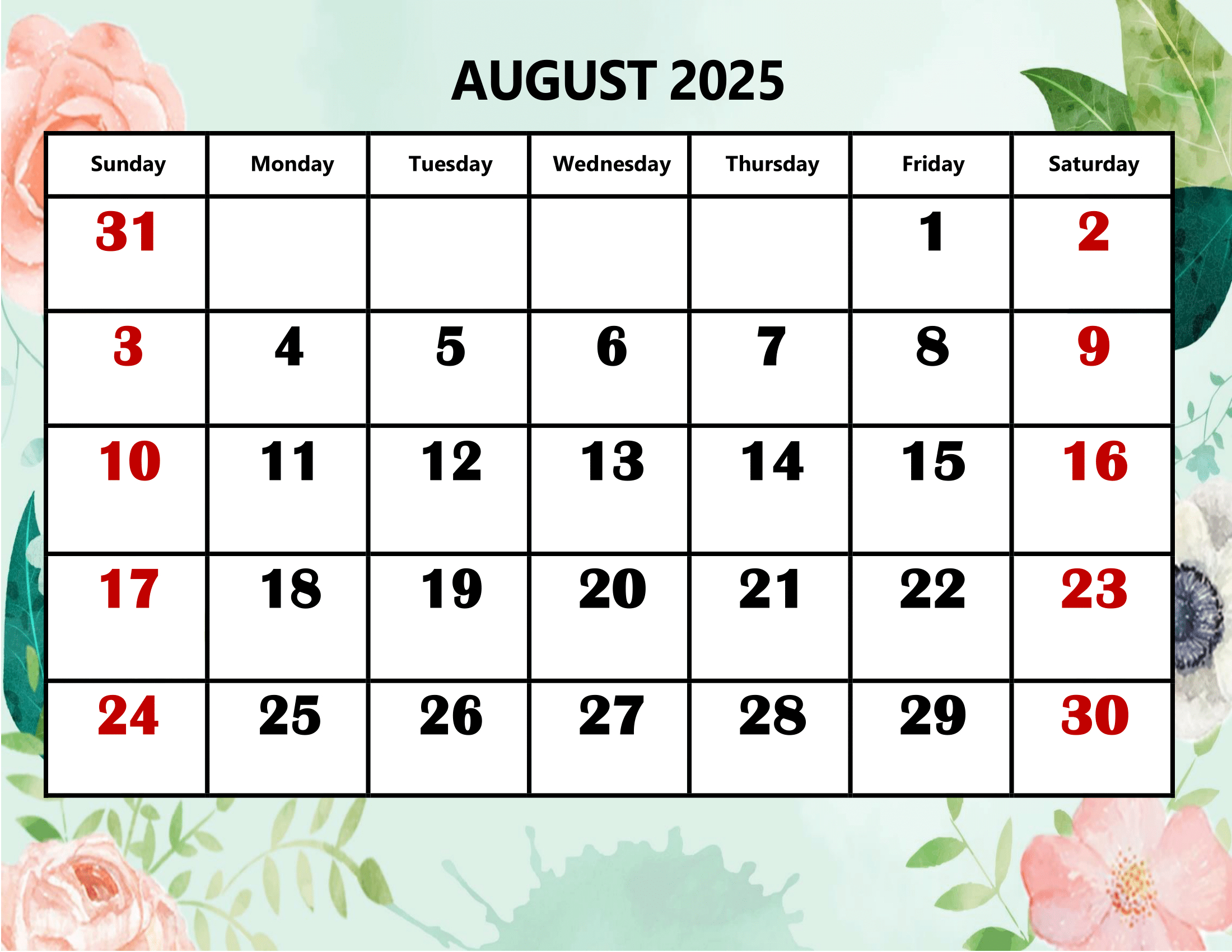 August 2025 Calendar Printable Pdf Template With Holidays in August Calendar 2025 With Holidays Printable