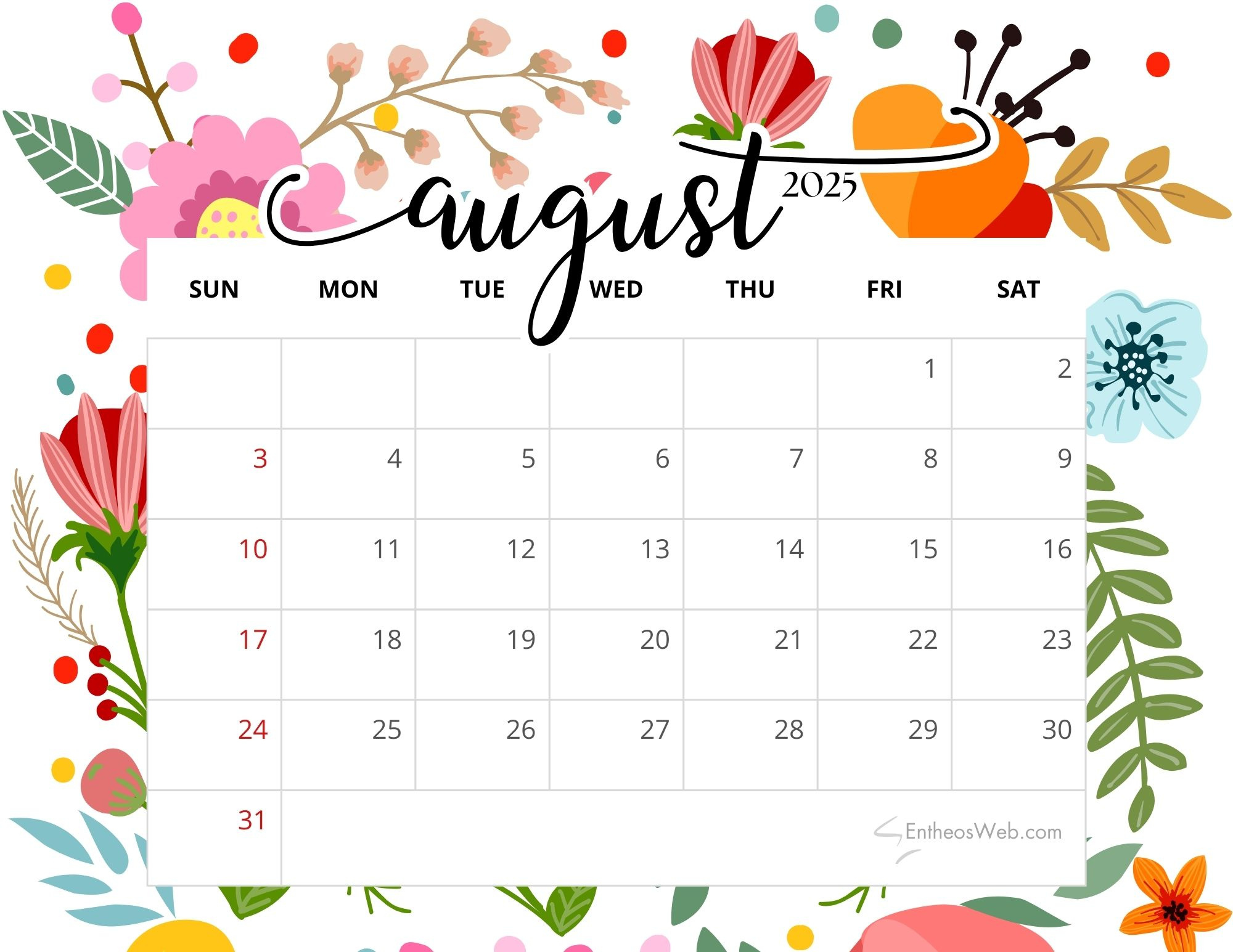 August 2025 Calendar Printables | Entheosweb pertaining to August Printable Calender 2025