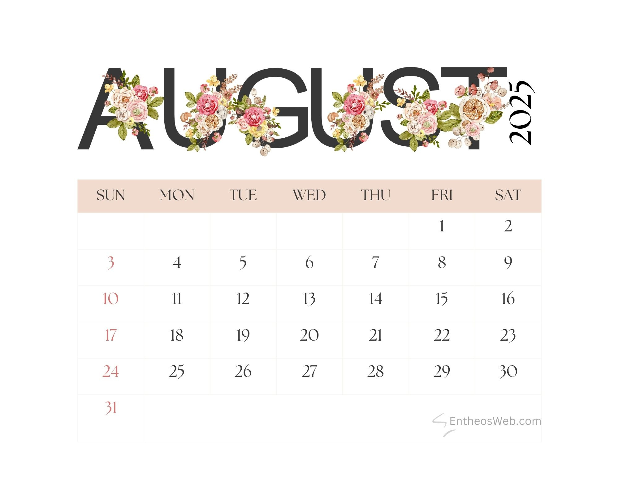 August 2025 Calendar Printables | Entheosweb throughout August Calendar Wallpaper 2025