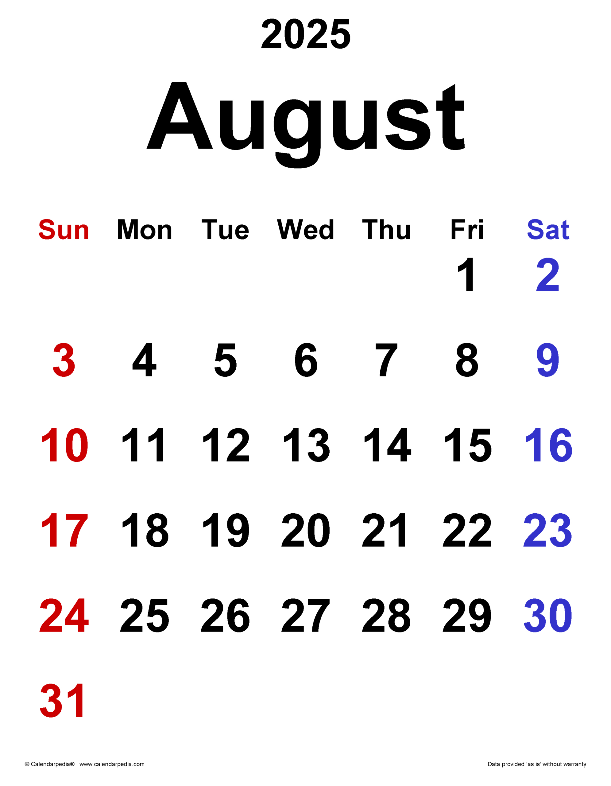 August 2025 Calendar | Templates For Pdf, Excel And Word with August 29 2025 Calendar