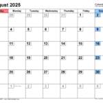 August 2025 Calendar | Templates For Pdf, Excel And Word With Show August 2025 Calendar