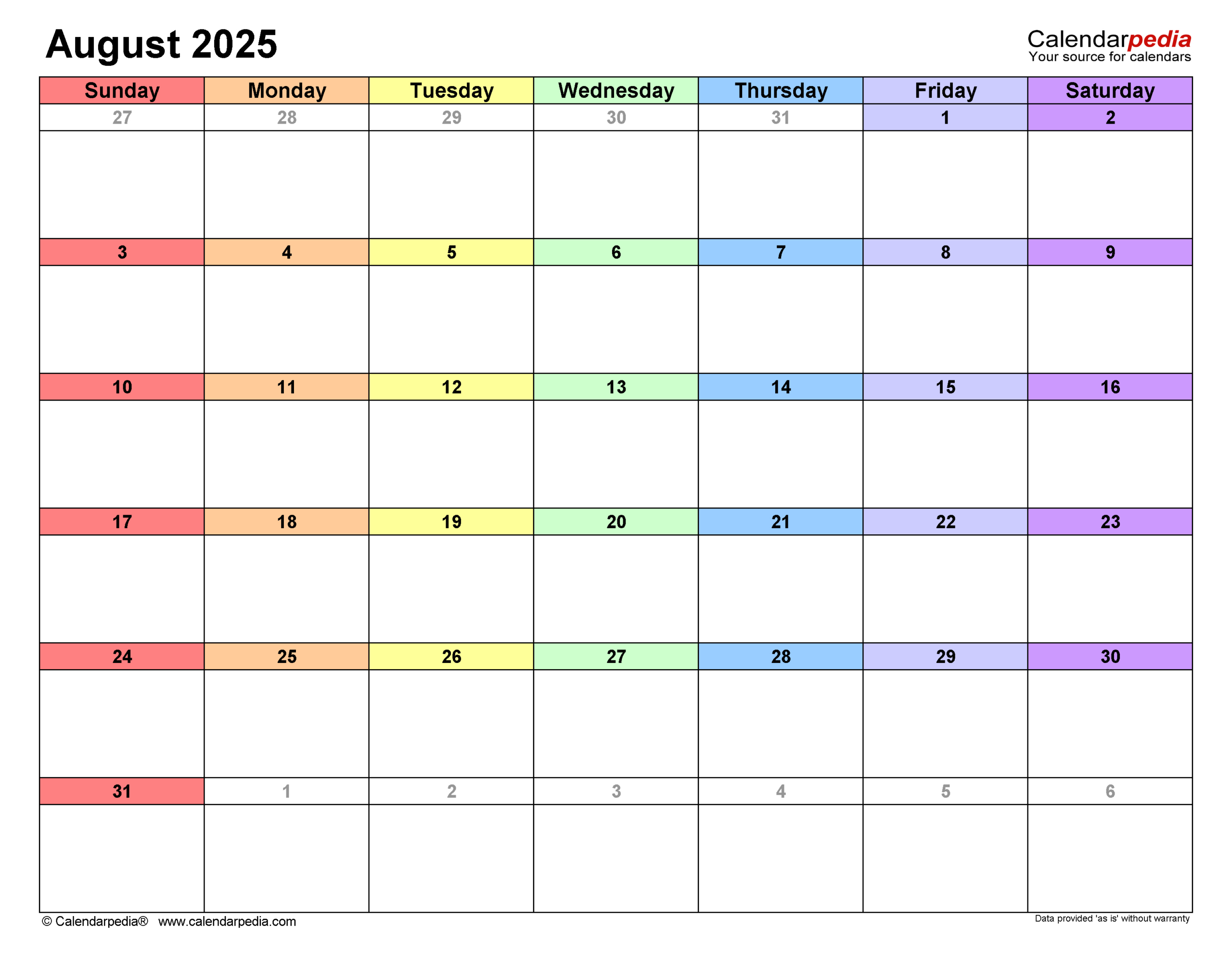August 2025 Calendar | Templates For Pdf, Excel And Word within August 2025 Calendar Editable Word