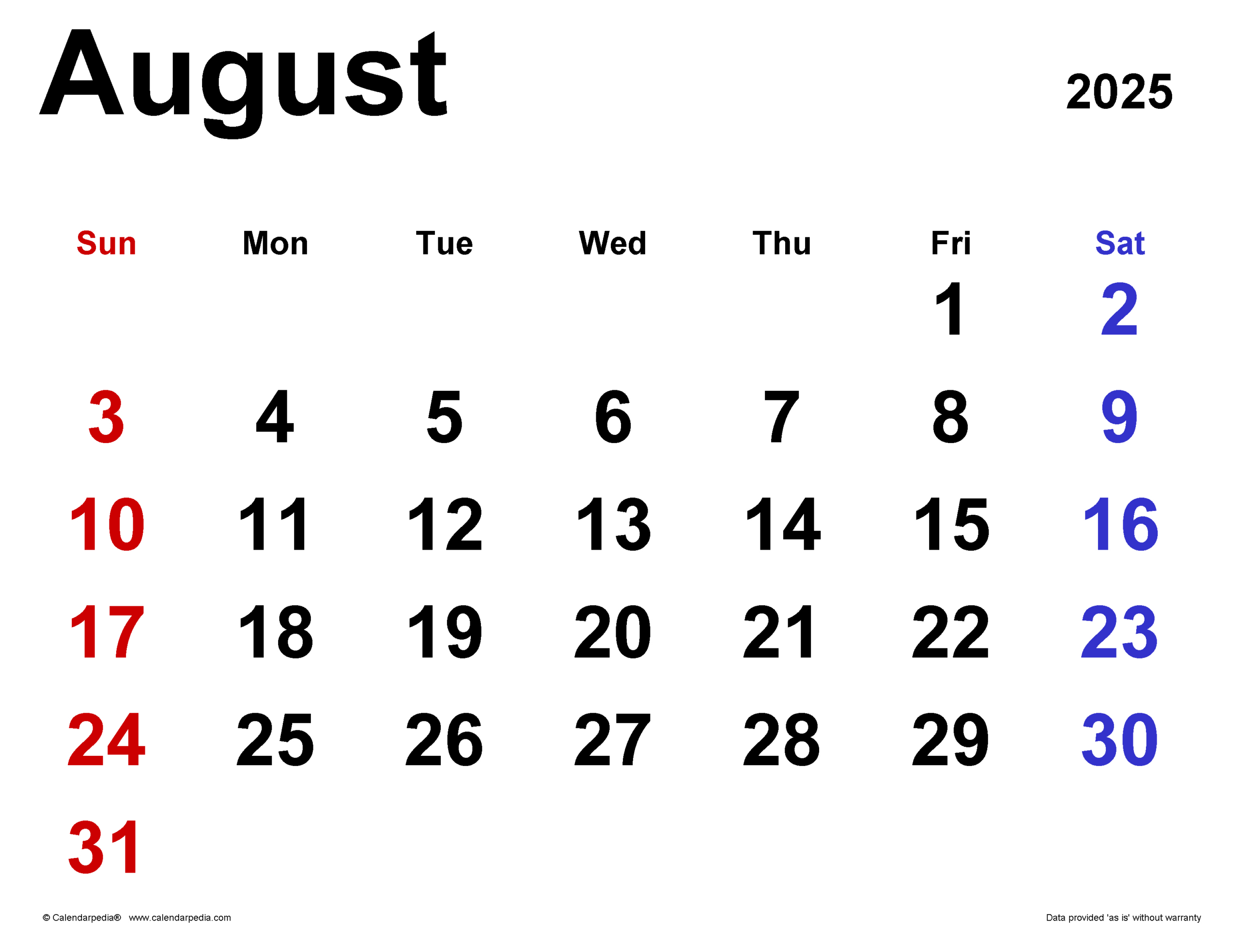 August 2025 Calendar | Templates For Pdf, Excel And Word within August 6Th 2025 Calendar