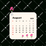 August 2025 Calendar With Cartoon Pink Flowers Vector, Calendar Within August 2025 Calendar Clip Art