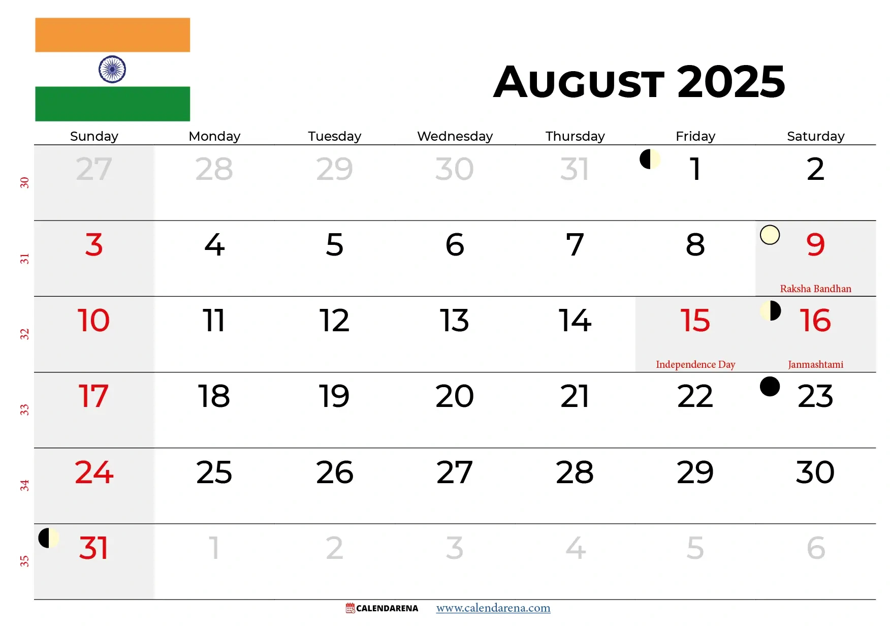 August 2025 Calendar With Holidays India throughout August 2025 Calendar With Holidays India