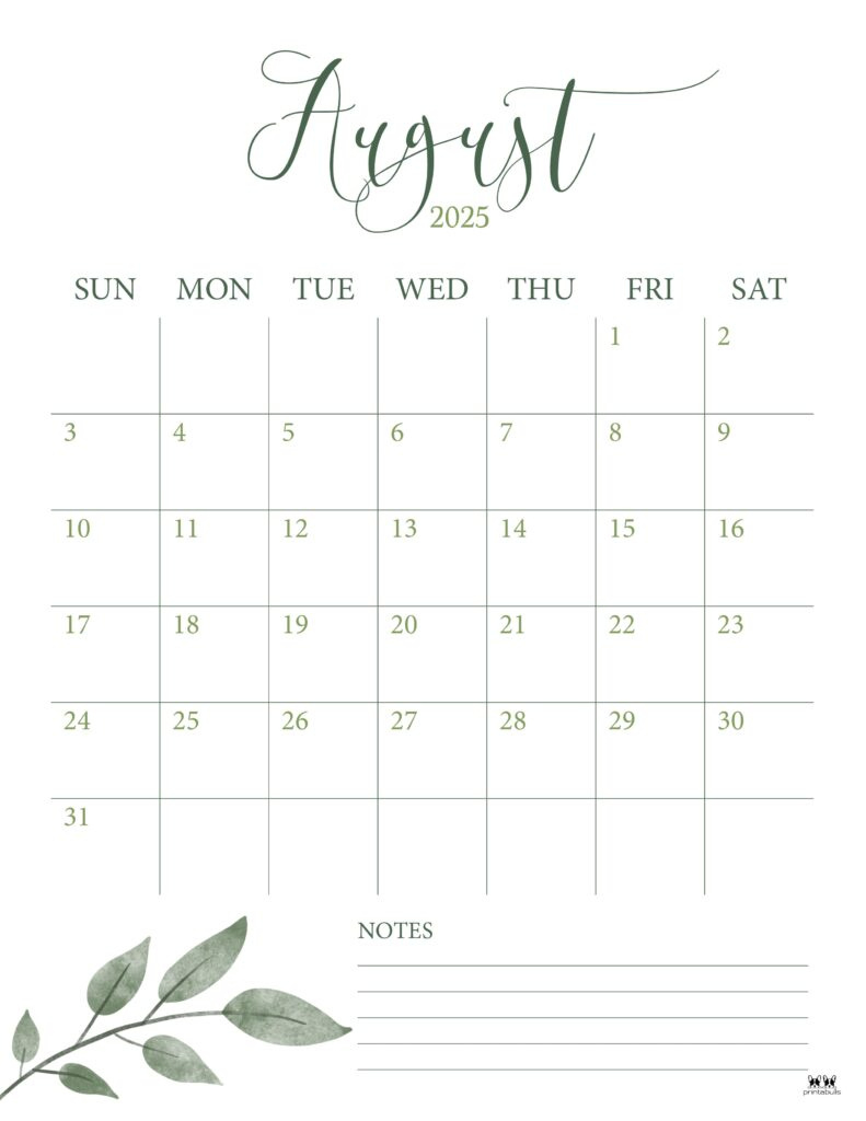 August 2025 Calendars - 107 Free Printables | Printabulls in Show Me The Calendar Of August 2025