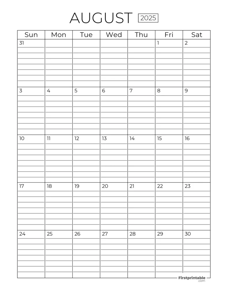 August 2025 Calendars   Free Printable & Fillable Pertaining To August Calendar 2025 Printable With Lines