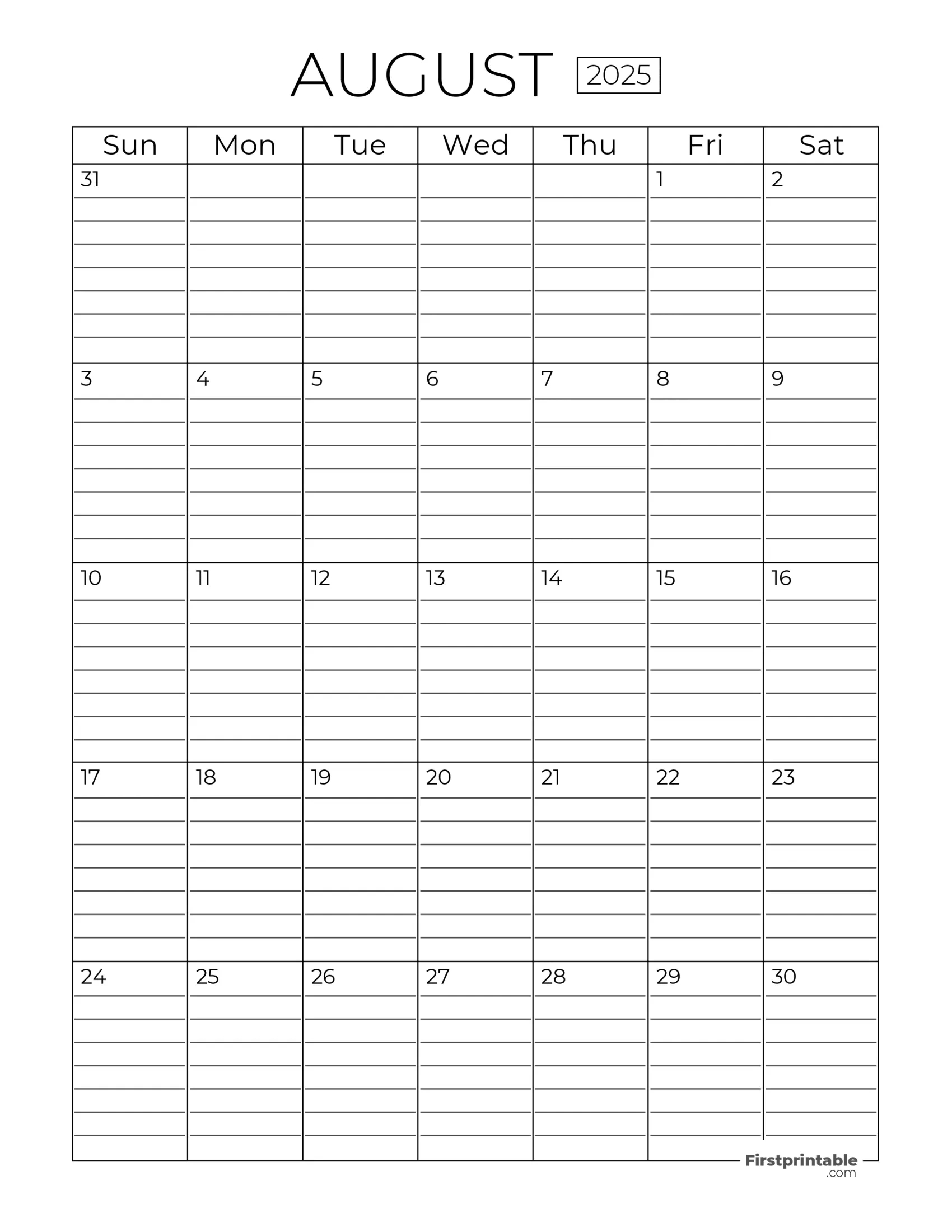 August 2025 Calendars - Free Printable &amp;amp; Fillable pertaining to August Calendar 2025 Printable With Lines