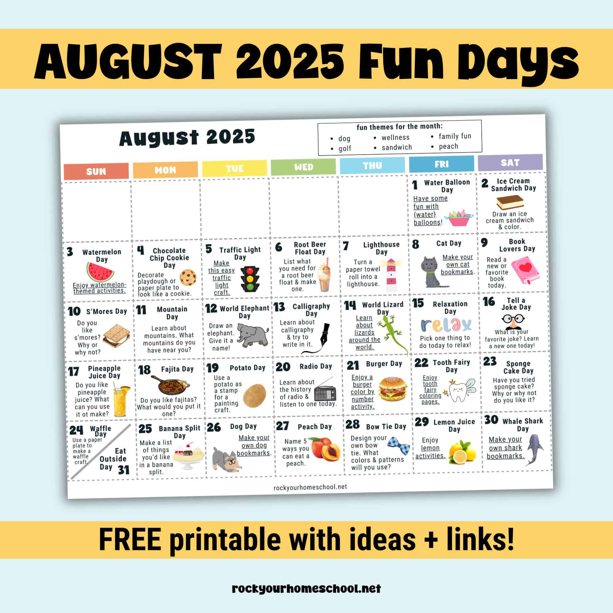 August 2025 Fun Days Calendar (Color) - Rock Your Homeschool for National Day Calendar For August 2025
