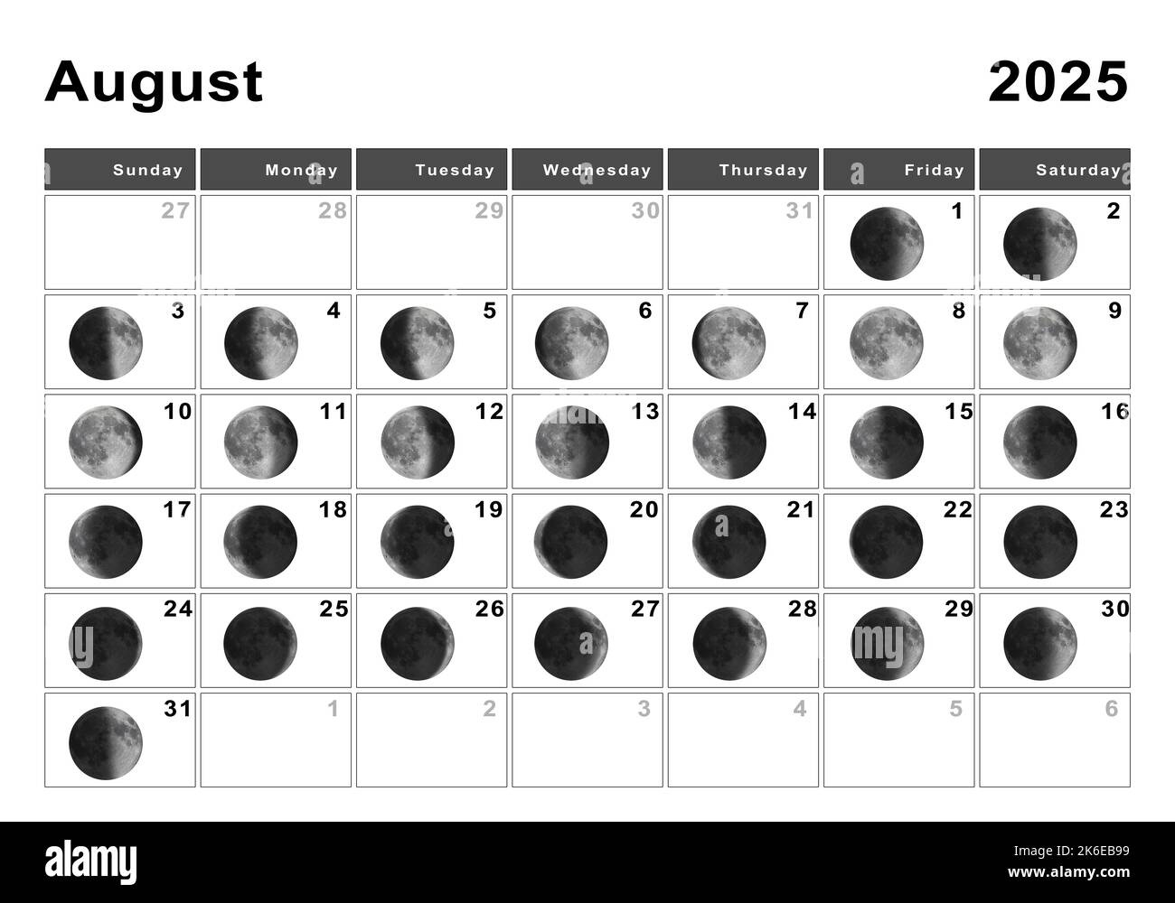 August 2025 Lunar Calendar, Moon Cycles, Moon Phases Stock Photo regarding Moon Calendar In August 2025
