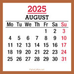 August 2025 Monthly Calendar, Printable Free, Beige, Monday Start In 2025 August Month Calendar