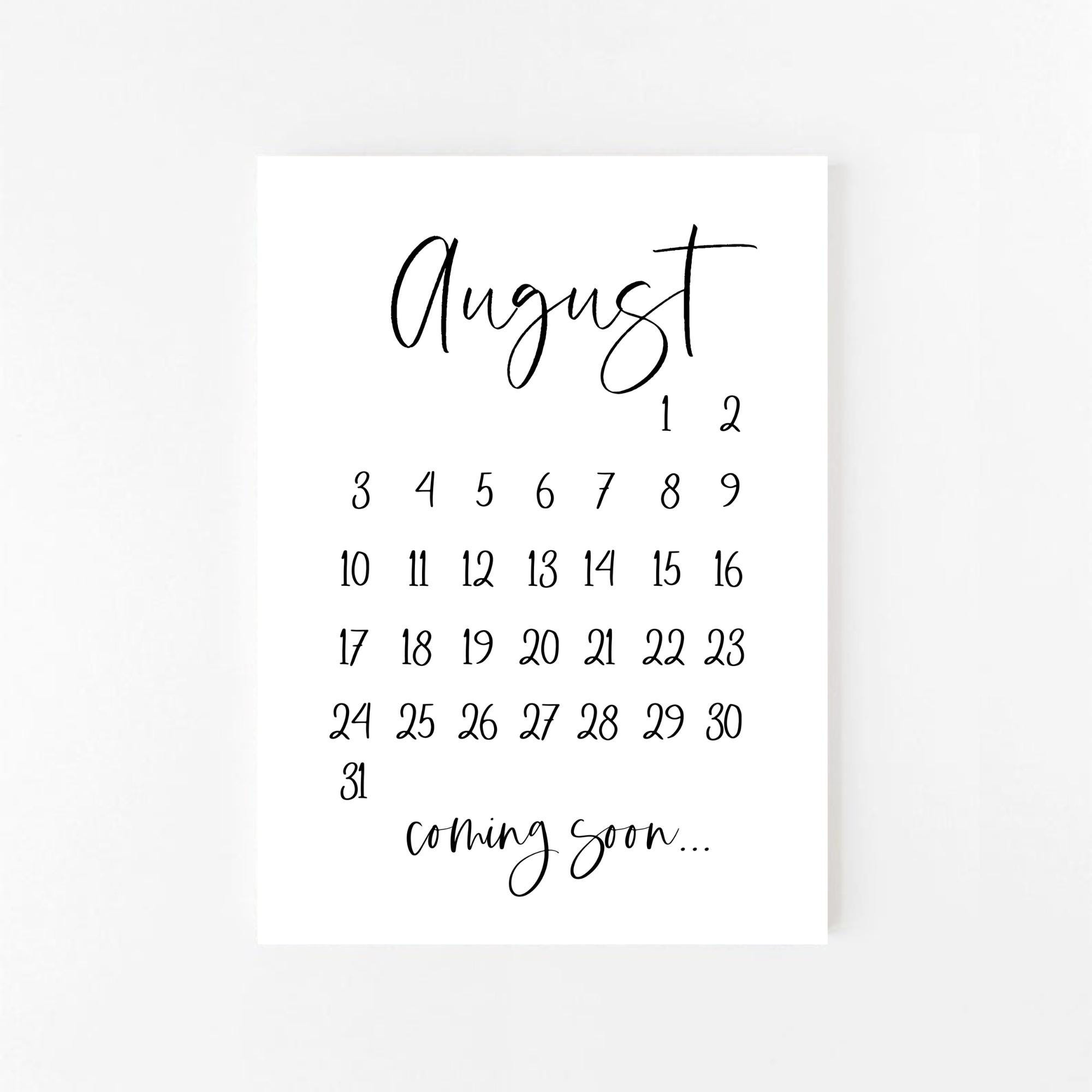 August 2025 Schwangerschaftsankündigung Printable | August within August 2025 Calendar Save The Date