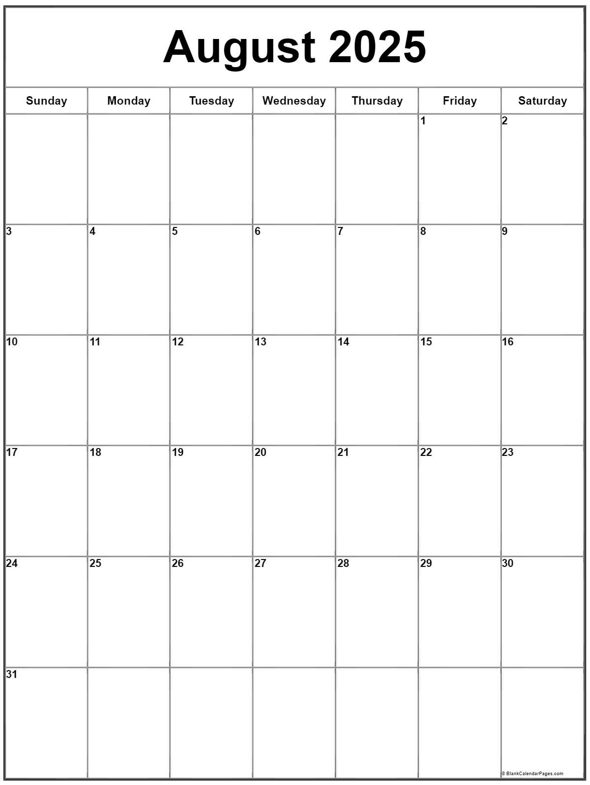 August 2025 Vertical Calendar | Portrait inside August 2025 Calendar Printable Portrait