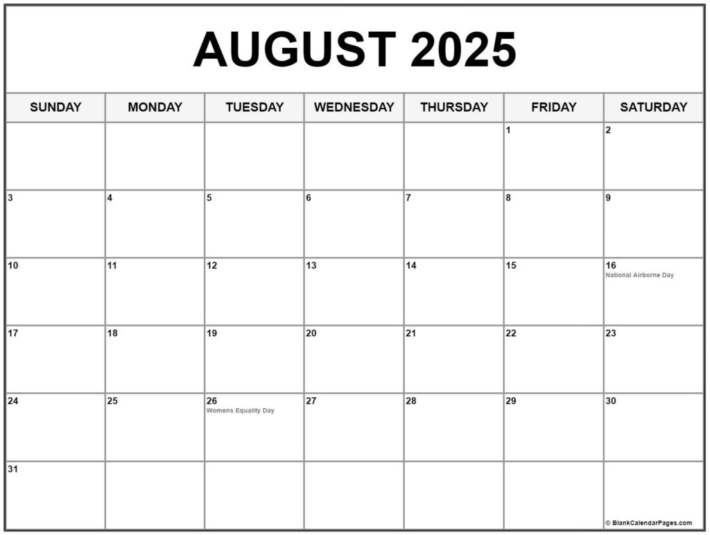 August 2025 With Holidays Calendar Inside August 2025 Holiday Calendar