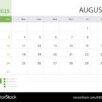 August Design Planner Desk Calendar 2025 Vector Image Intended For Flip Calendar Starting From August 2025