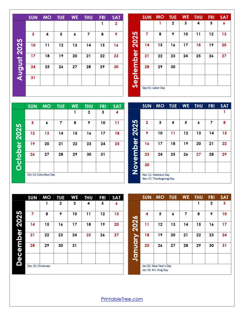 August To January 2026 Calendar Printable Pdf | Six Months Calendar Intended For August 2025 August 2026 Calendar August To January 2026 Calendar Printable Pdf | Six Months Calendar Intended For August 2025 August 2026 Calendar