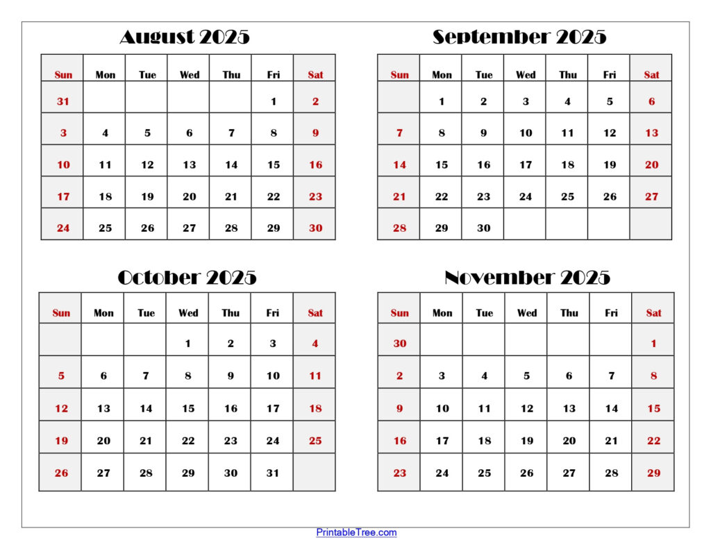 August To November 2025 Calendar Printable Pdf | Four Months Calendar In August To December 2025 Calendar August To November 2025 Calendar Printable Pdf | Four Months Calendar In August To December 2025 Calendar