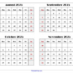 August To November 2025 Calendar Printable Pdf | Four Months Calendar Intended For August September October November 2025 Calendar