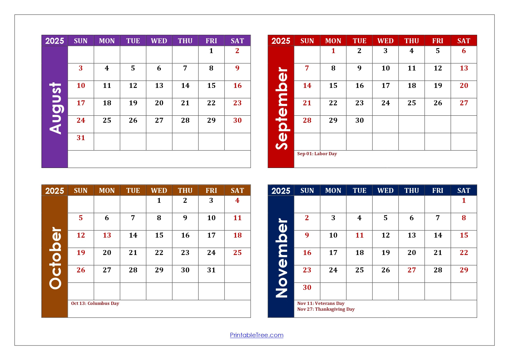 August To November 2025 Calendar Printable Pdf | Four Months Calendar with regard to August September October November 2025 Calendar