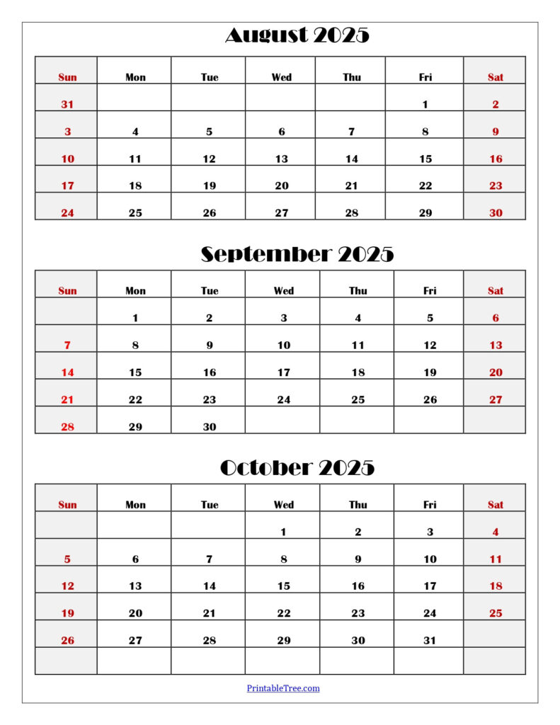 August To October 2025 Calendar Printable Pdf | Three Months Calendar Throughout Calendar August September October 2025
