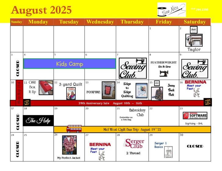 Calendar of Events August 2025