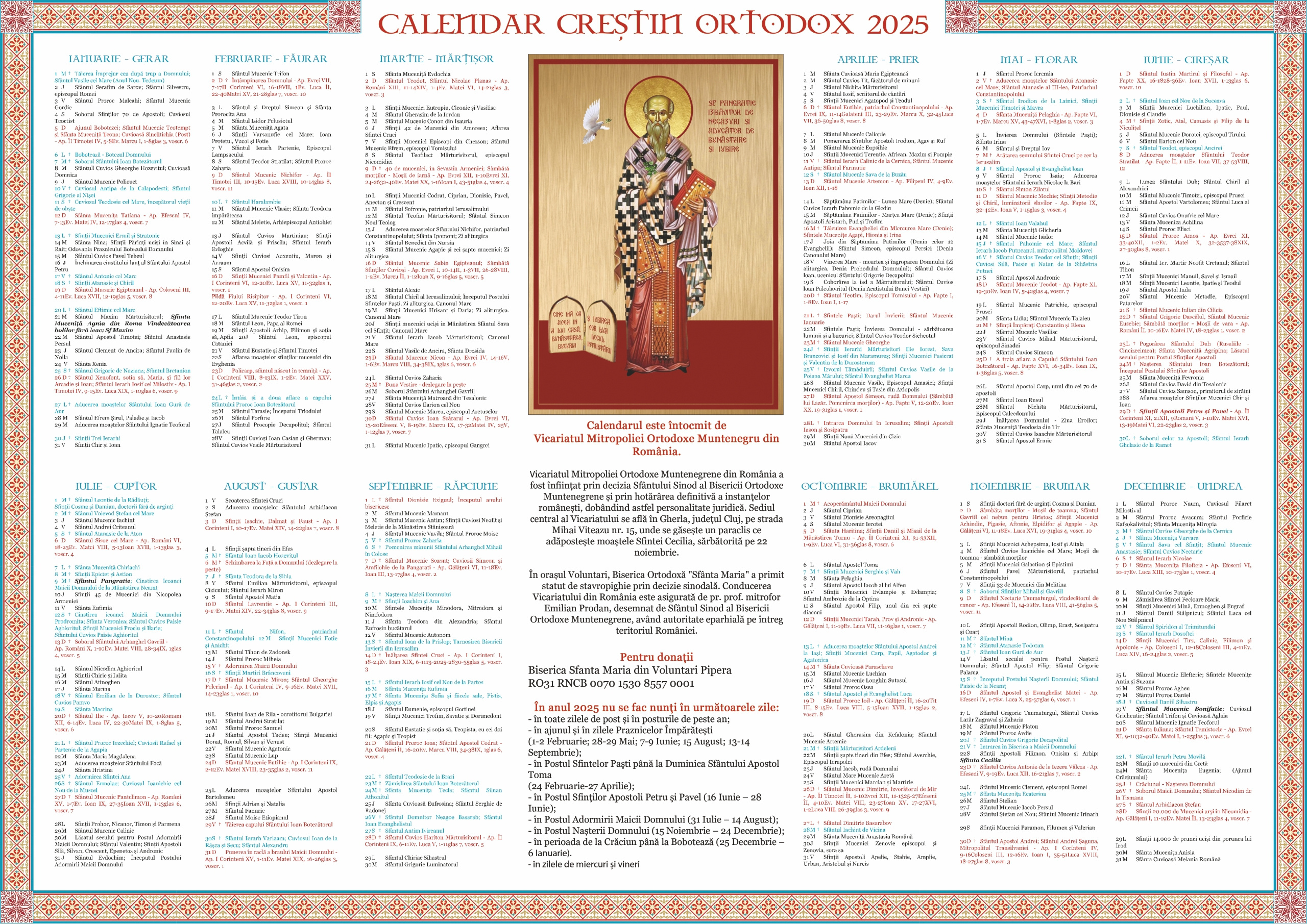 Calendar 2025 - Istoria Bisericii Ortodoxe Muntenegrene intended for Calendar Ortodox August 2025