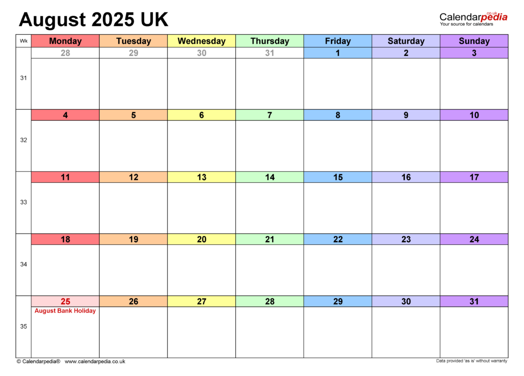 Calendar August 2025 Uk With Pdf, Excel And Word Templates Throughout Google Calendar August 2025