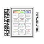 Calendar Of Events, Starts With August, Planner, Events Template Throughout Calendar Of Events For August 2025