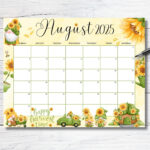 Editable August 2025 Calendar, Sunflower Gnome Garden Planner With Editable August 2025 Calendar