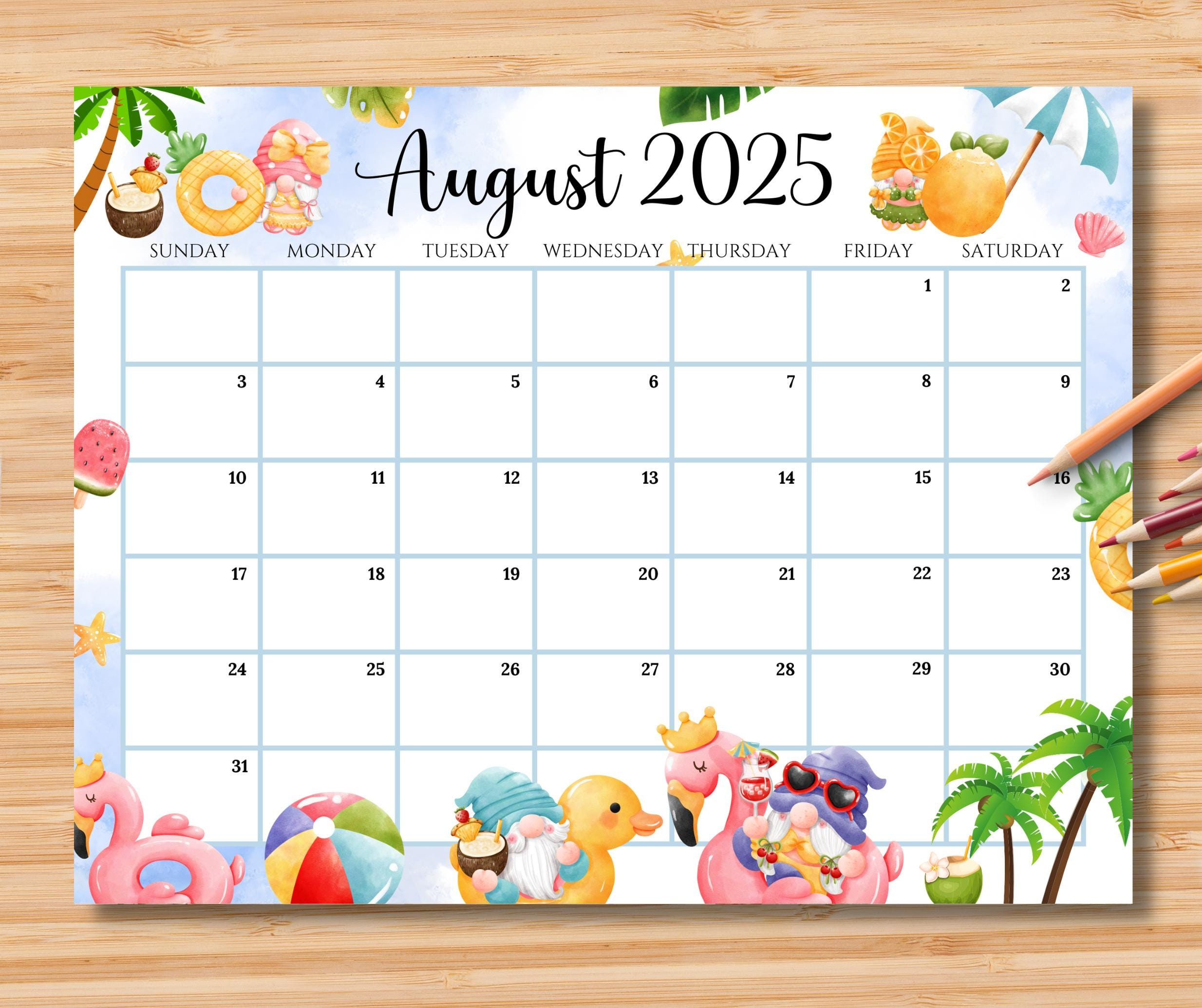 Editierbarer Kalender August 2025, Entspannender Sommer Am Strand pertaining to August 2025 To August 2025 Calendar