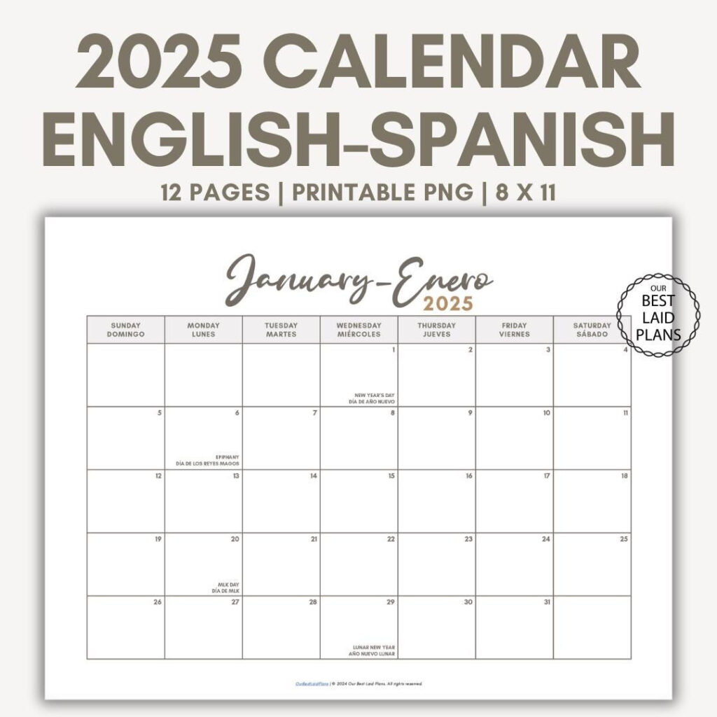 English Spanish Calendar For 2025 Printable Pdf With Holidays With Regard To August In Spanish Calendar 2025