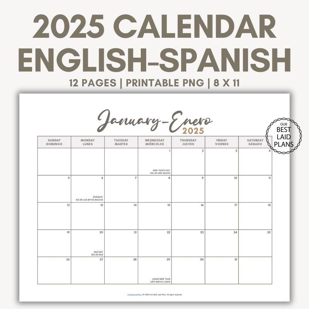 English Spanish Calendar For 2025 Printable Pdf With Holidays with regard to August in Spanish Calendar 2025