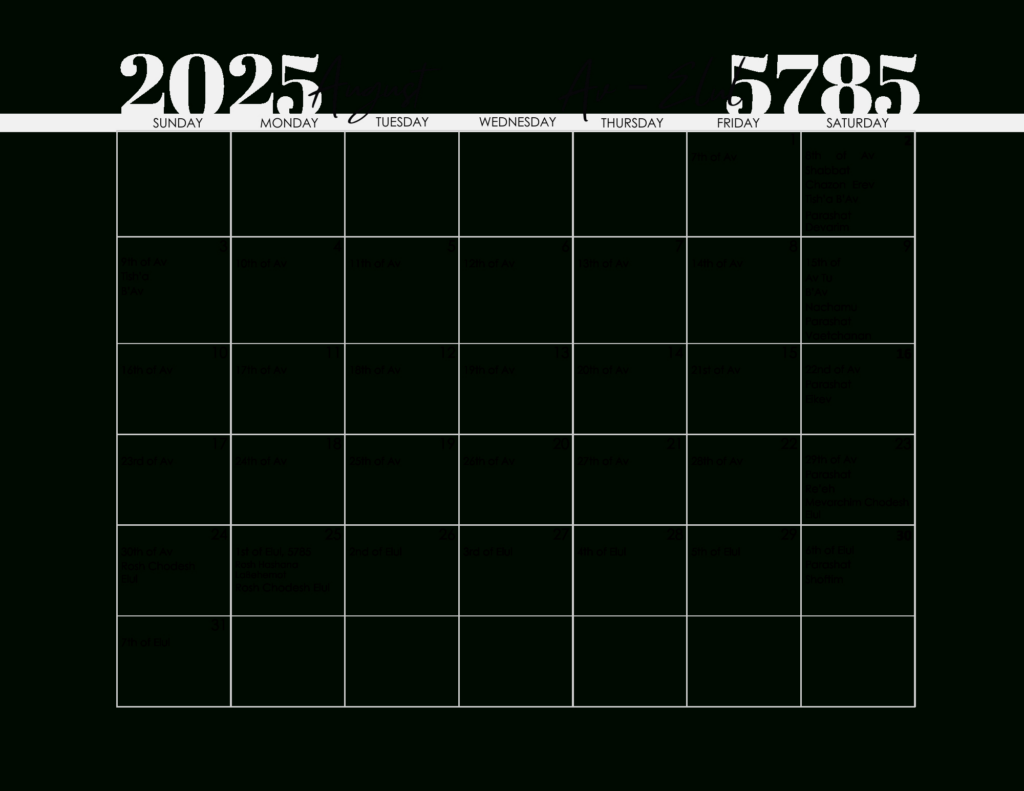Free Printable Jewish Calendar 2024 And 2025 Regarding August In Hebrew Calendar 2025 Free Printable Jewish Calendar 2024 And 2025 Regarding August In Hebrew Calendar 2025