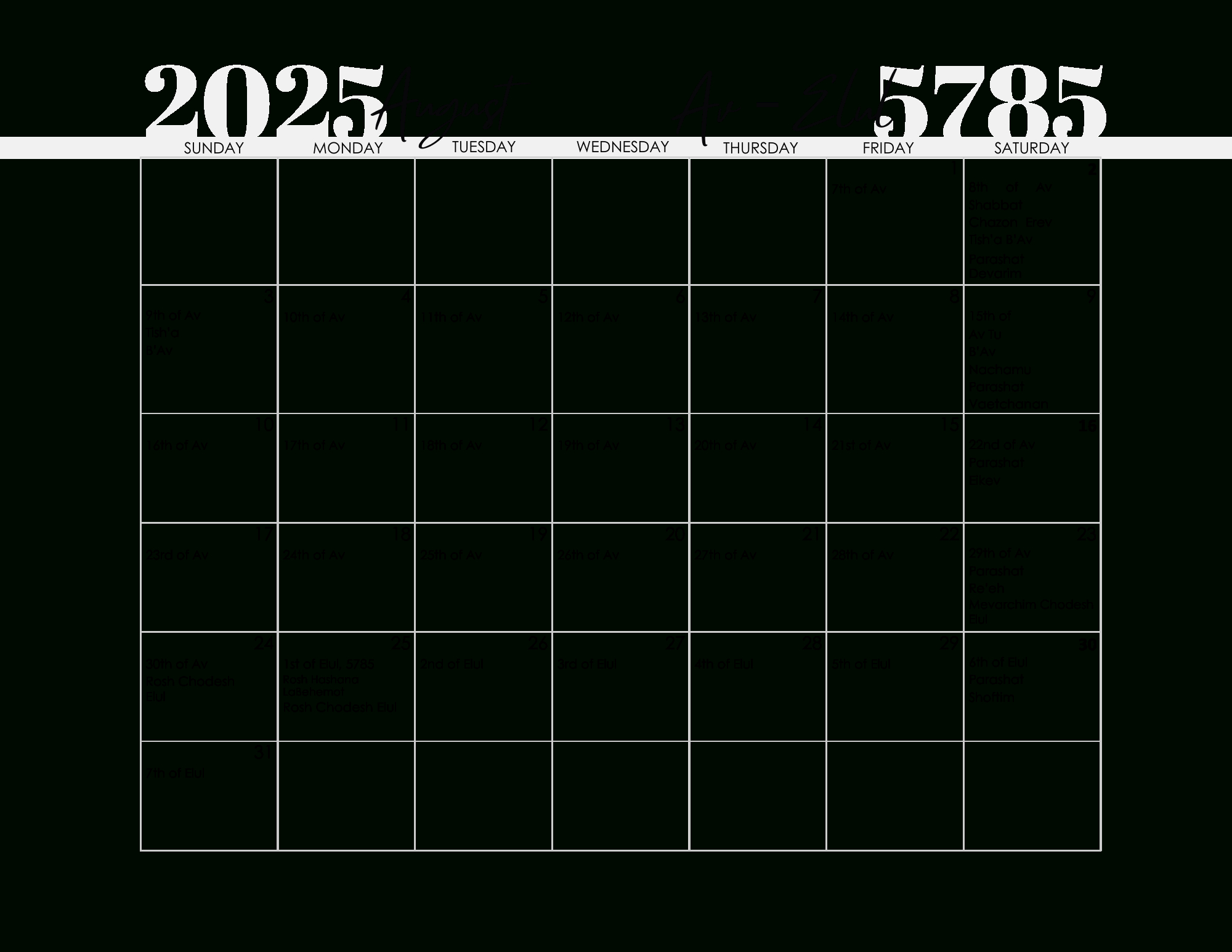 Free Printable Jewish Calendar 2024 And 2025 regarding August in Hebrew Calendar 2025