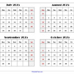 July To October 2025 Calendar Printable Pdf | Four Months Calendar Intended For Calendar August September October 2025