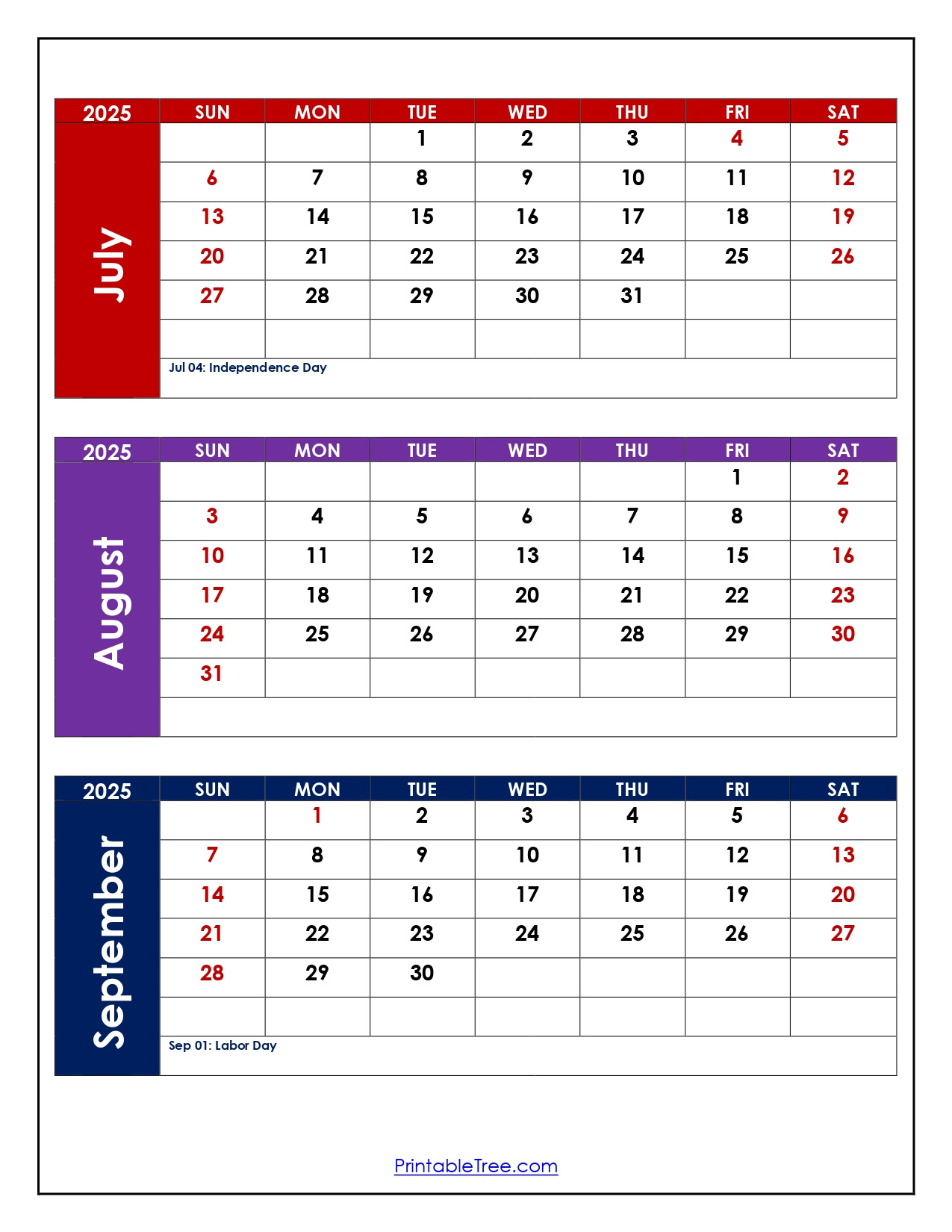 July To September 2025 Calendar Printable Pdf | Three Months Calendar intended for Calendar July August September 2025