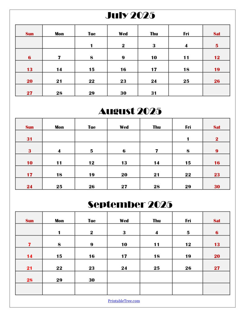 July To September 2025 Calendar Printable Pdf | Three Months Calendar Intended For Calendar July August September 2025