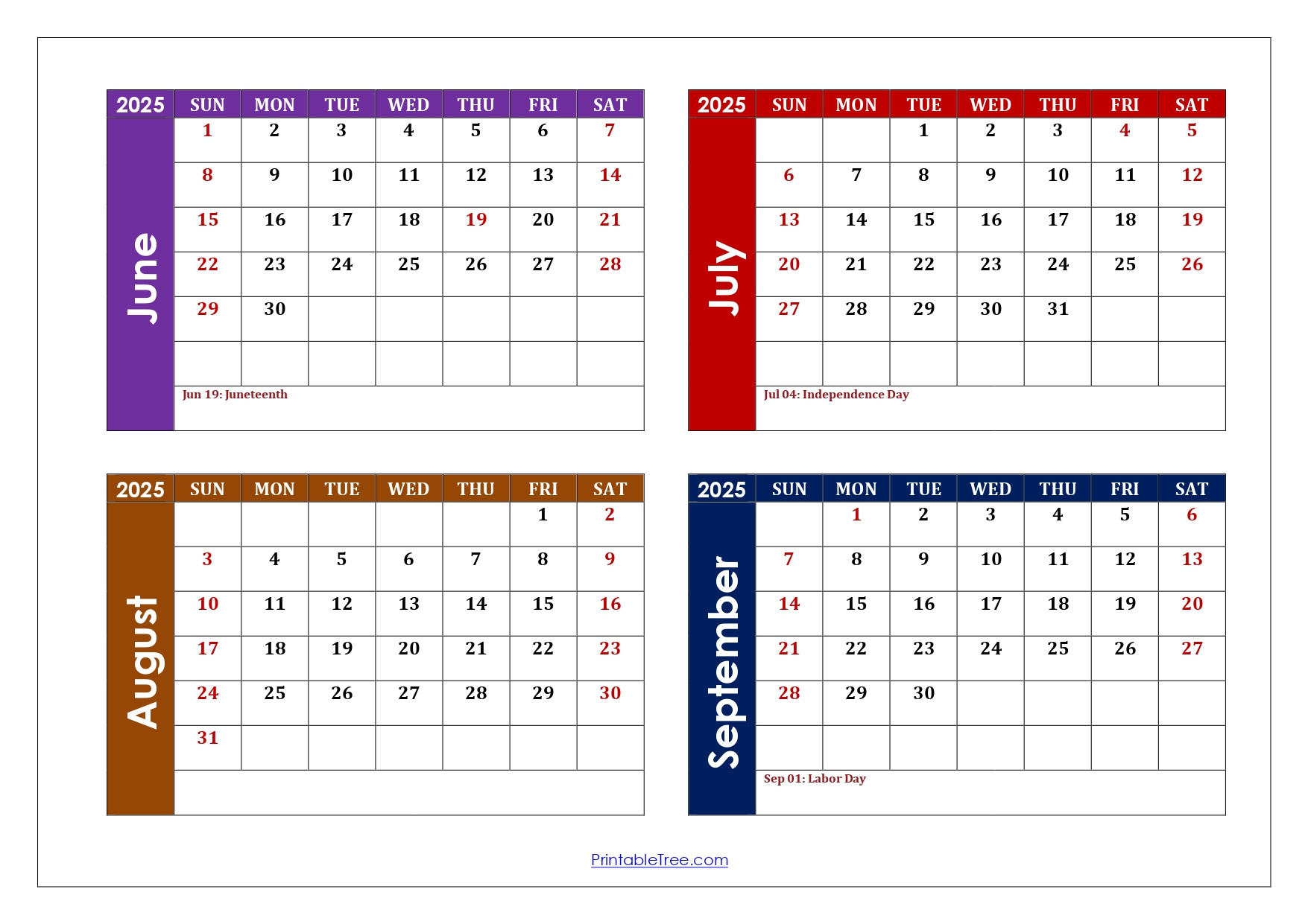 June To September 2025 Calendar Printable Pdf | Four Months Calendar intended for June August 2025 Calendar