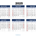 March To August 2025 Calendar Printable Pdf | Six Months Calendar Within August 6Th 2025 Calendar