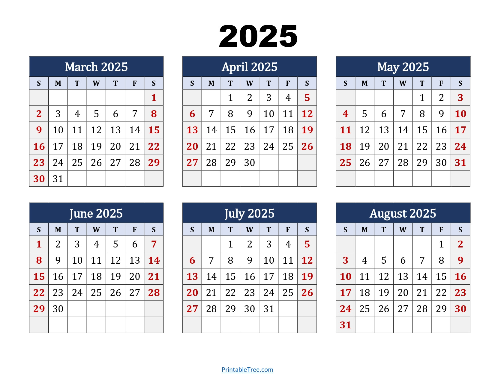 March To August 2025 Calendar Printable Pdf | Six Months Calendar within August 6Th 2025 Calendar