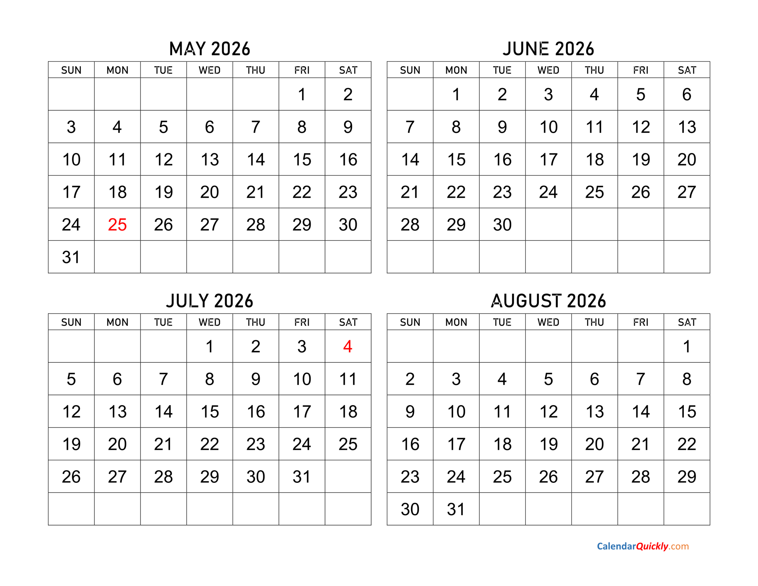 May To August 2026 Calendar | Calendar Quickly pertaining to August 2025 May 2026 Calendar