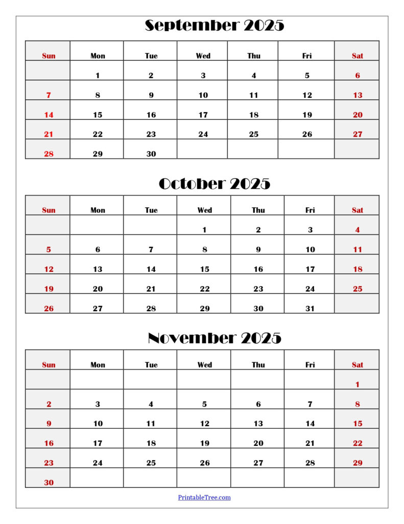 October To December 2025 Calendar Printable Pdf | Three Months With August September October November December 2025 Calendar