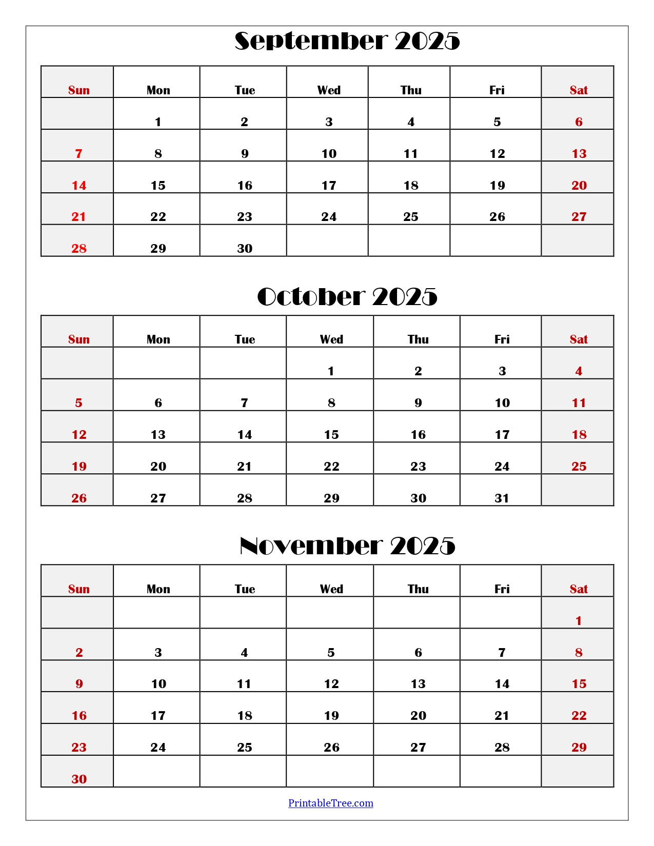 October To December 2025 Calendar Printable Pdf | Three Months with August September October November December 2025 Calendar