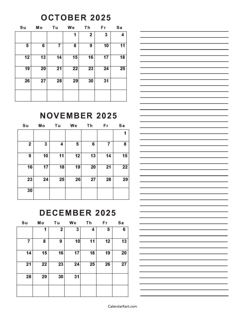October To December 2025 Calendar (Q4)   Calendarkart Within August September October November December 2025 Calendar